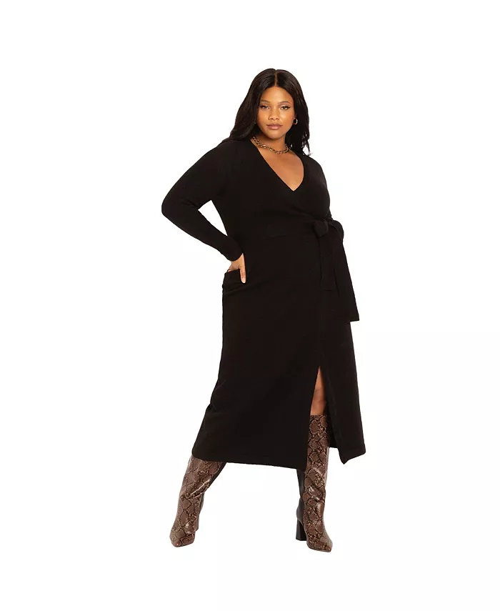 Женское платье-свитер с запахом ELOQUII, черный
Женское платье-свитер с запахом ELOQUII, черный