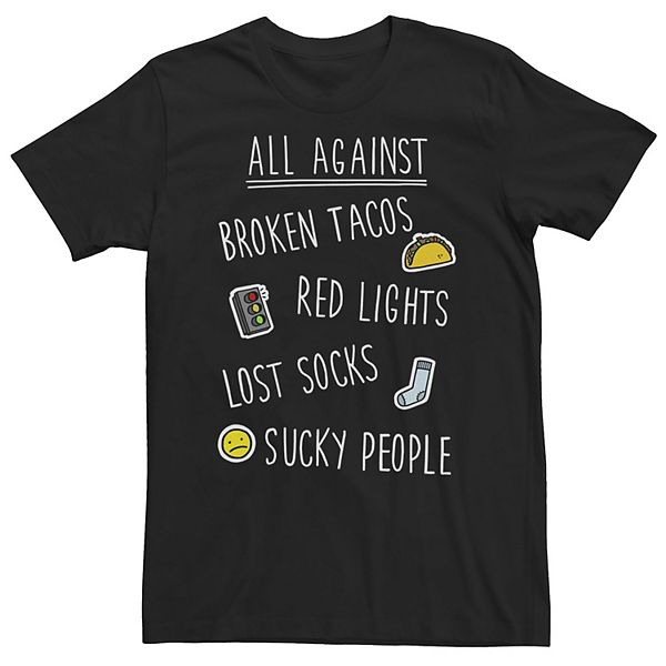 Футболка Big & tall all agains broken tacos red lights sucky people Licensed Character
Футболка Big & tall all agains broken tacos red lights sucky people Licensed Character