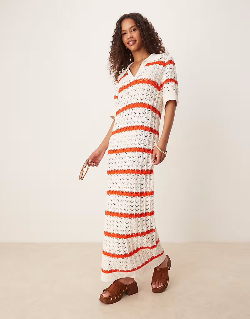 Платье-поло YAS с короткими рукавами и воротником-стойкой, связанное крючком, кремового и красного цвета в полоску
Платье-поло YAS с короткими рукавами и воротником-стойкой, связанное крючком, кремового и красного цвета в полоску