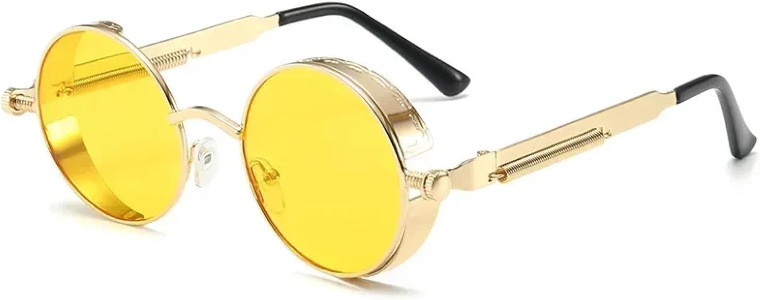 Солнцезащитные очки с защитой от УФ-излучения UV400 | Круглые, металлические, в стиле панк | Для женщин и мужчин, для занятий спортом на открытом воздухе и вождения DSVIGF, Gold Yellow
Солнцезащитные очки с защитой от УФ-излучения UV400 | Круглые, металлические, в стиле панк | Для женщин и мужчин, для занятий спортом на открытом воздухе и вождения DSVIGF, Gold Yellow