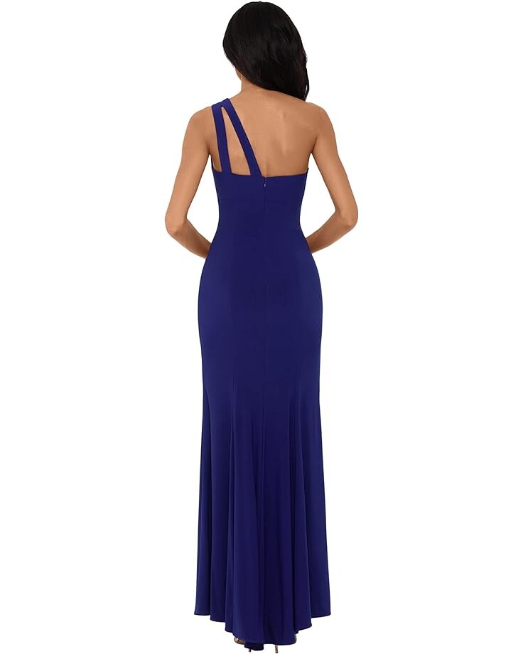 Платье XSCAPE One-Shoulder Cutout Ity with Front Slit, темно-синий 
Платье XSCAPE One-Shoulder Cutout Ity with Front Slit, темно-синий