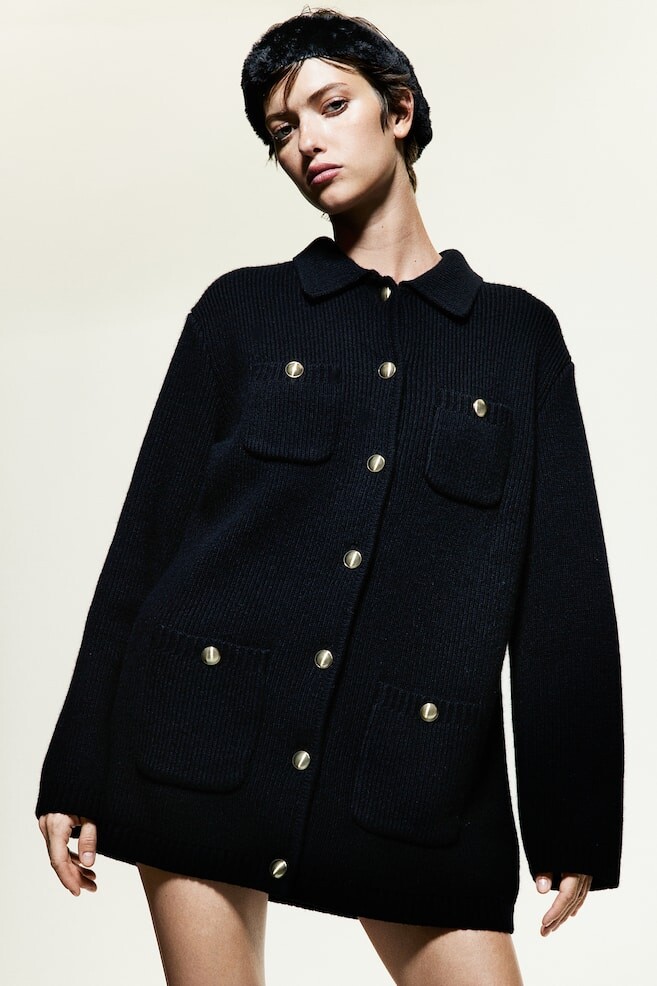 Кардиган из шерсти в рубчик H&M, черный
Кардиган из шерсти в рубчик H&M, черный