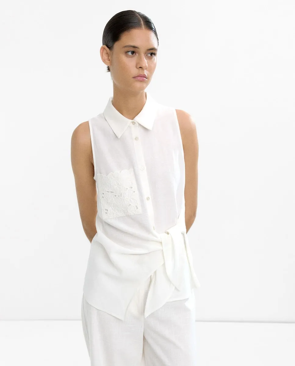 Топ женский в стиле рубашки с завязками Parfois, белый 
Топ женский в стиле рубашки с завязками Parfois, белый