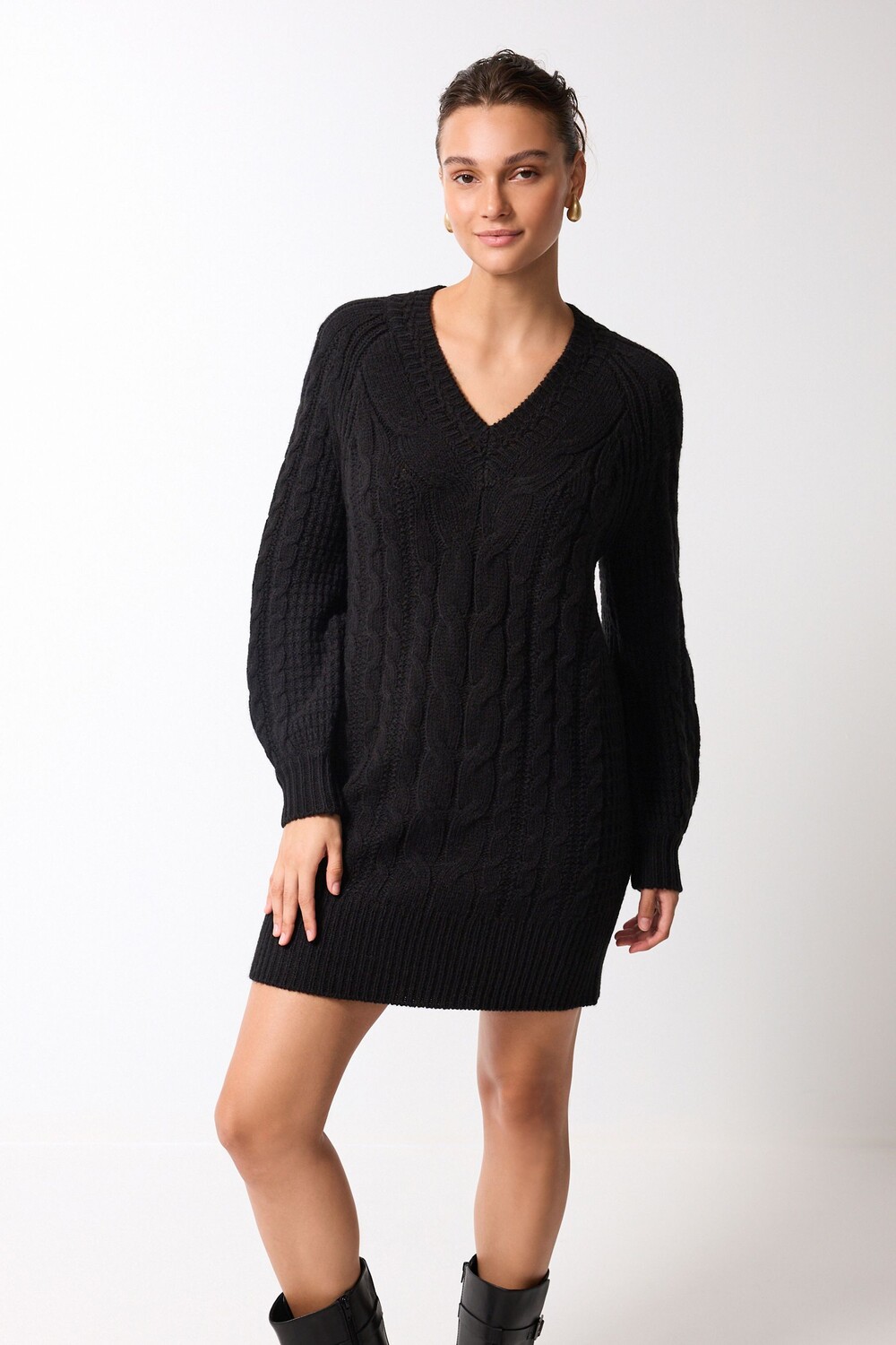 Платье с V-образным вырезом косой вязки Next, черный
Платье с V-образным вырезом косой вязки Next, черный