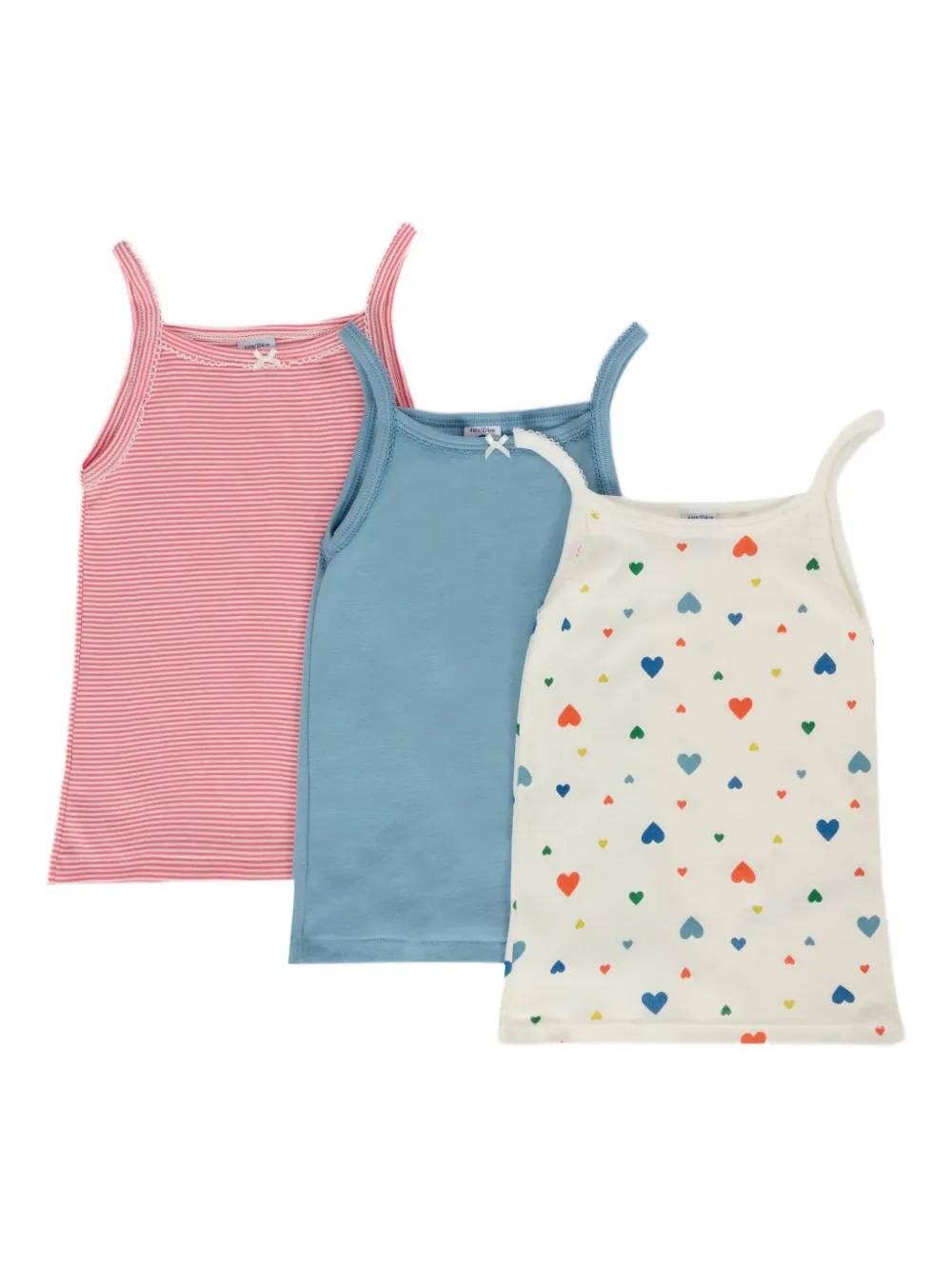 Полосатые топы с сердечками (упаковка из трех) Petit Bateau, синий 
Полосатые топы с сердечками (упаковка из трех) Petit Bateau, синий