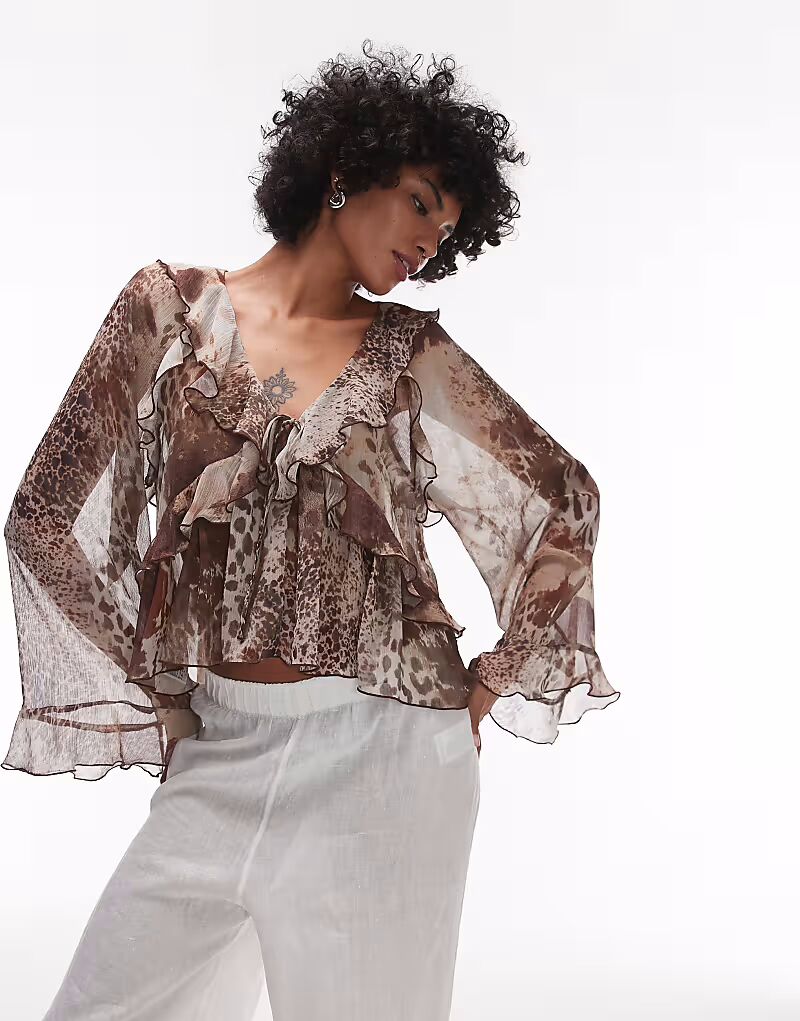 Блузка с анималистичным принтом Mango и рукавами-фонариками коричневого цвета
Блузка с анималистичным принтом Mango и рукавами-фонариками коричневого цвета