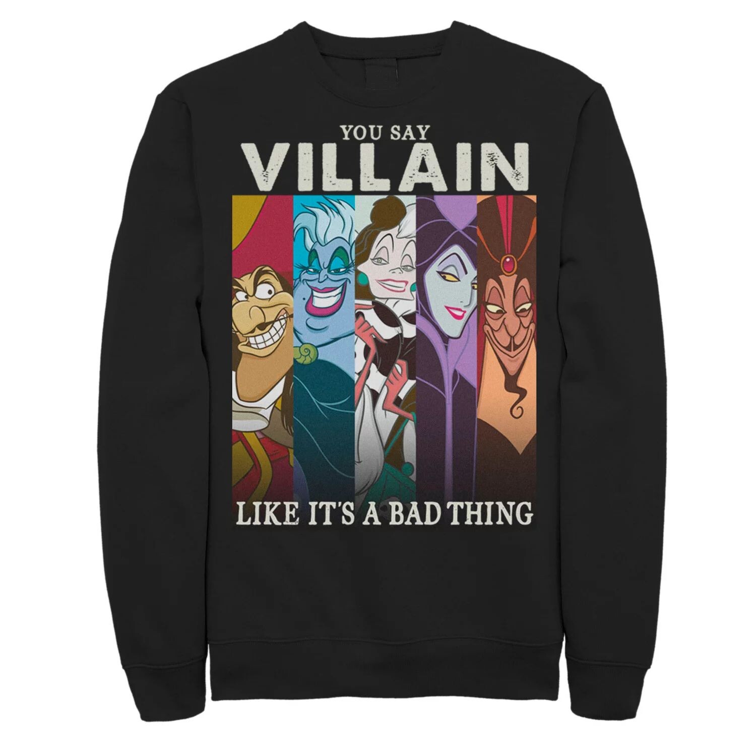 Мужской свитшот с красочным групповым фото злодеев и юмором Disney 
Мужской свитшот с красочным групповым фото злодеев и юмором Disney