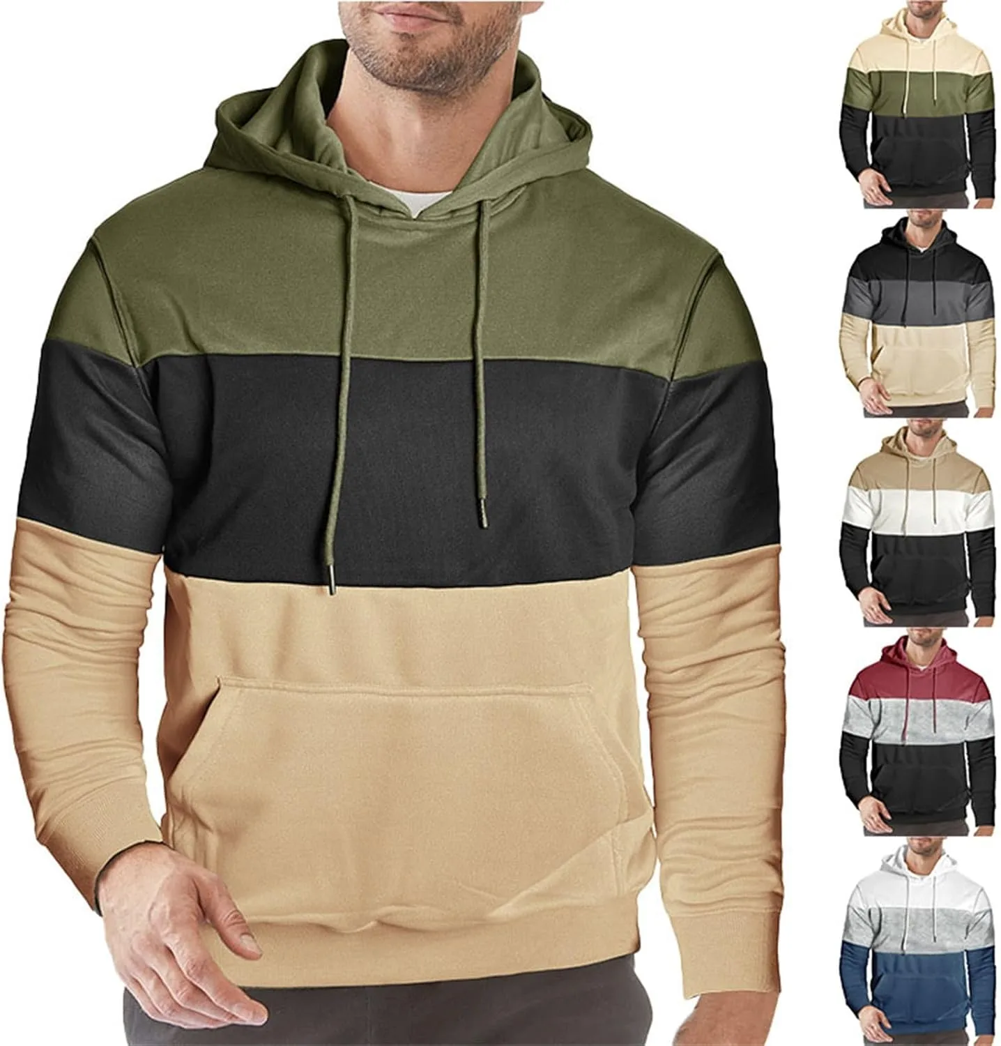 Мужской худи с капюшоном из флиса Color Block с карманами
Мужской худи с капюшоном из флиса Color Block с карманами