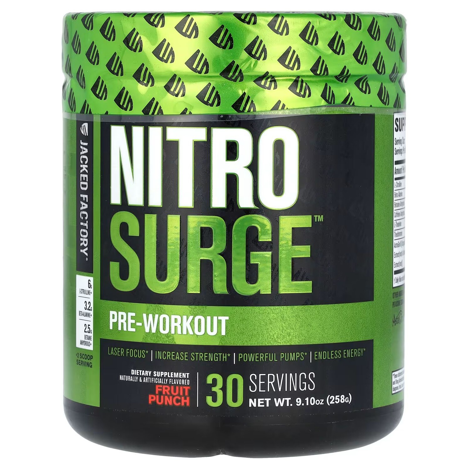 Nitro Surge, Предтренировочный комплекс, фруктовый пунш, 9,1 унции (258 г) Jacked Factory
Nitro Surge, Предтренировочный комплекс, фруктовый пунш, 9,1 унции (258 г) Jacked Factory