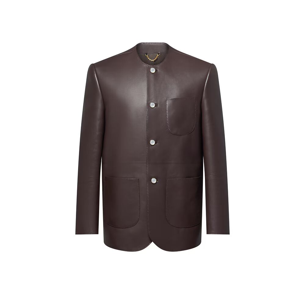 Шикарный кожаный блейзер без воротника Louis Vuitton, коричневый
Шикарный кожаный блейзер без воротника Louis Vuitton, коричневый