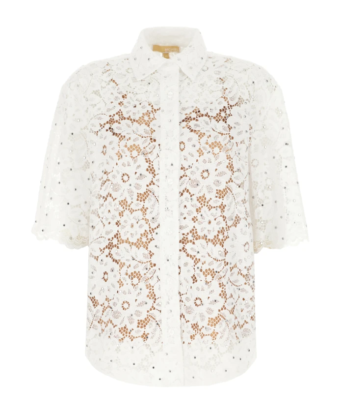Рубашка с вышивкой, украшенная шнуром и цветочным кружевом. Michael Kors, белый
Рубашка с вышивкой, украшенная шнуром и цветочным кружевом. Michael Kors, белый
