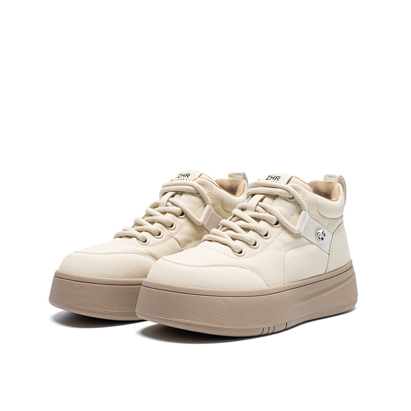 Кеды, скейтборд обувь женская высокая Zhr, бежевый 
Кеды, скейтборд обувь женская высокая Zhr, бежевый