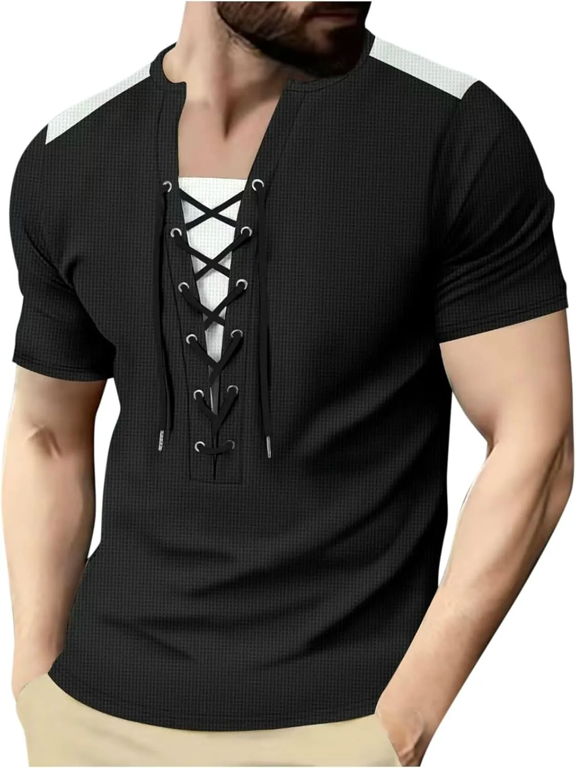 Мужская футболка с коротким рукавом Casual с кружевной шнуровкой
Мужская футболка с коротким рукавом Casual с кружевной шнуровкой