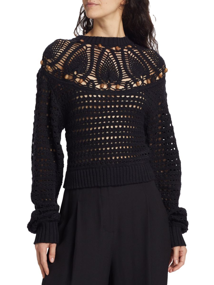 Вязаный крючком свитер с бисером Ezra Ulla Johnson, нуарный
Вязаный крючком свитер с бисером Ezra Ulla Johnson, нуарный