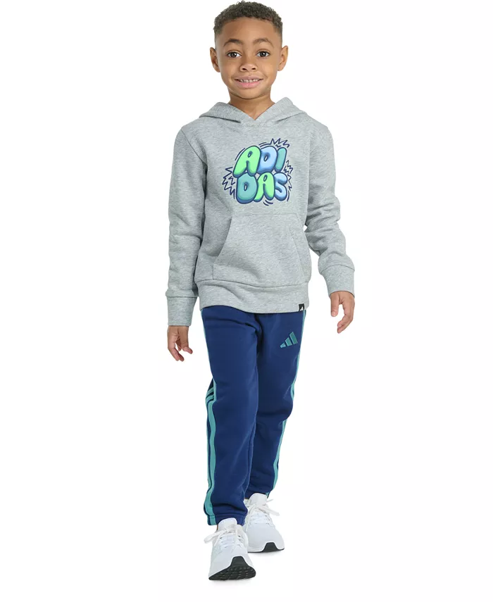 Детский комплект для мальчиков: толстовка с капюшоном и длинными рукавами с принтом и брюки-джоггеры, 2 предмета adidas, серый
Детский комплект для мальчиков: толстовка с капюшоном и длинными рукавами с принтом и брюки-джоггеры, 2 предмета adidas, серый