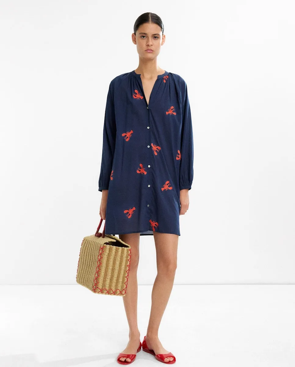 Короткое хлопковое платье-рубашка с принтом крабов Parfois, темно-синий
Короткое хлопковое платье-рубашка с принтом крабов Parfois, темно-синий