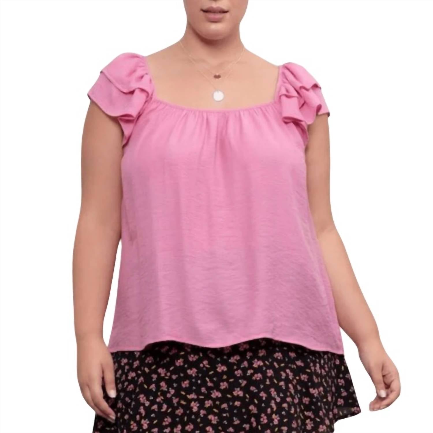 Топ с оборками на рукавах - Plus в розовом цвете Blu Pepper
Топ с оборками на рукавах - Plus в розовом цвете Blu Pepper