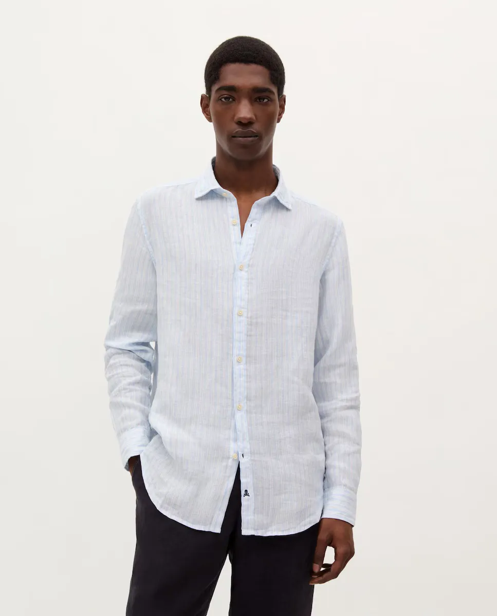 Мужская льняная рубашка с длинным рукавом в полоску Scalpers, цвет Celeste
Мужская льняная рубашка с длинным рукавом в полоску Scalpers, цвет Celeste