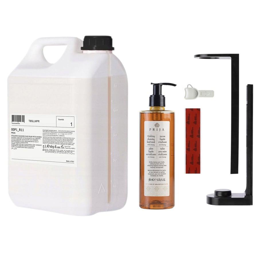 PRIJA Набор для ванной комнаты: черный держатель для бутылок, жидкое мыло с женьшенем 380 мл + сменный блок 5 л
PRIJA Набор для ванной комнаты: черный держатель для бутылок, жидкое мыло с женьшенем 380 мл + сменный блок 5 л
