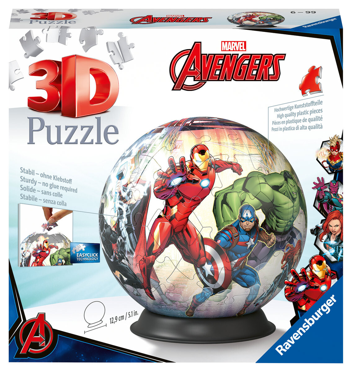 Ravensburger, 3D пазл, шарик Marvel Avengers, 72 шт.
Ravensburger, 3D пазл, шарик Marvel Avengers, 72 шт.