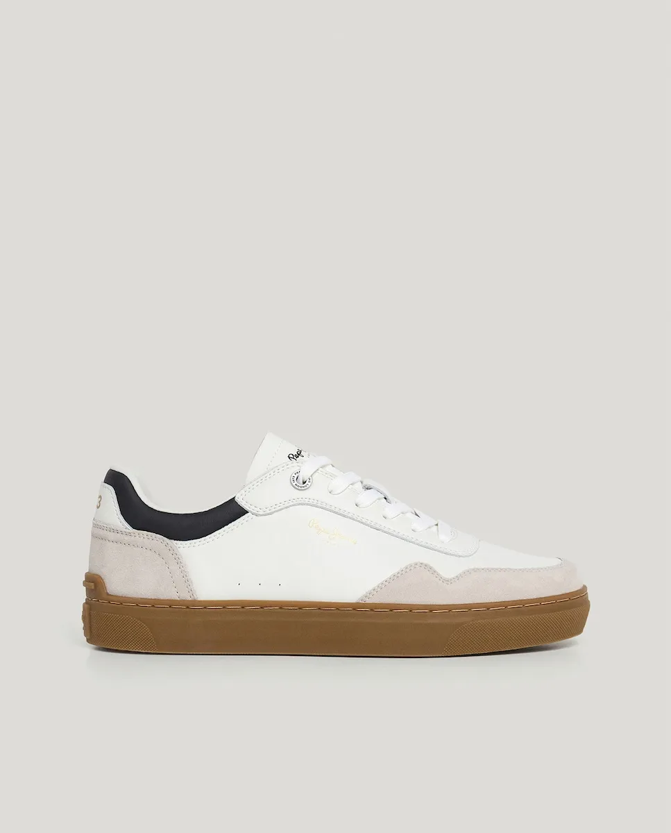 Мужские кожаные кроссовки с замшевыми деталями Pepe Jeans, белый 
Мужские кожаные кроссовки с замшевыми деталями Pepe Jeans, белый