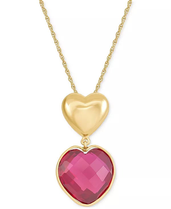 Ожерелье с кулоном в форме рубинового сердца (12-1/10 карата) из стерлингового серебра с 24-каратным золотом, длина 16 дюймов + удлинитель 2 дюйма Macy'S, ruby