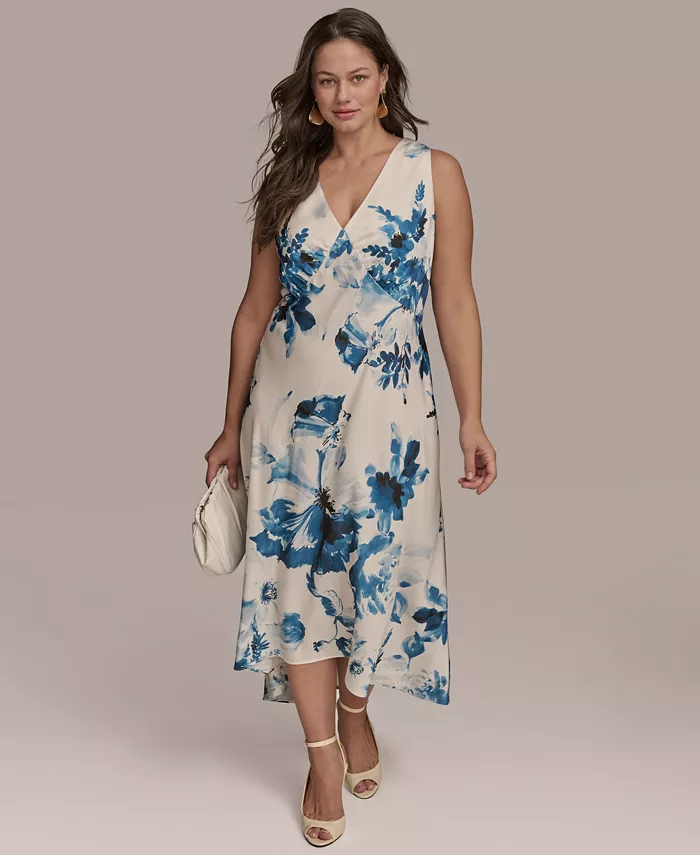 Платье с V-образным вырезом и асимметричным подолом больших размеров Donna Karan New York, синий 
Платье с V-образным вырезом и асимметричным подолом больших размеров Donna Karan New York, синий