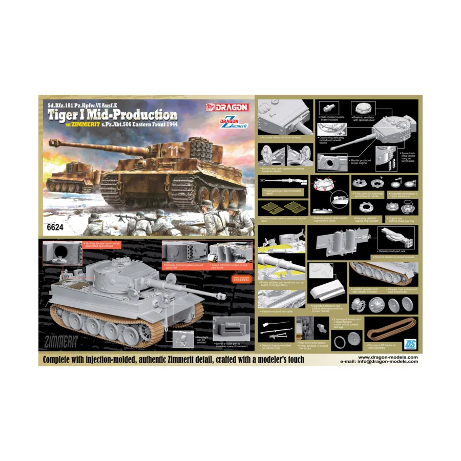 Sd.Kfz.181 Pz.Kpfw.VI Ausf.E Tiger I с циммеритом - середина производства, Восточный фронт, 1944 г., Dragon Models - '39 to '45 Series - Germany (1:35)
Sd.Kfz.181 Pz.Kpfw.VI Ausf.E Tiger I с циммеритом - середина производства, Восточный фронт, 1944 г., Dragon Models - '39 to '45 Series - Germany (1:35)