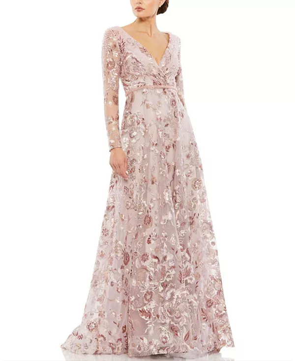 Платье А-силуэта с V-образным вырезом, длинными рукавами и эффектом прозрачности. Mac Duggal, розовый
Платье А-силуэта с V-образным вырезом, длинными рукавами и эффектом прозрачности. Mac Duggal, розовый