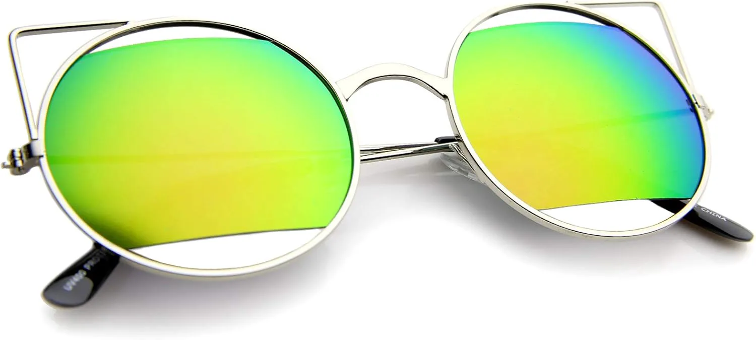 Женские солнцезащитные очки zeroUV с металлической оправой, зеркальными линзами, круглой формы «кошачий глаз», диаметр линз 52 мм, Silver / Pink-green Mirror
Женские солнцезащитные очки zeroUV с металлической оправой, зеркальными линзами, круглой формы «кошачий глаз», диаметр линз 52 мм, Silver / Pink-green Mirror