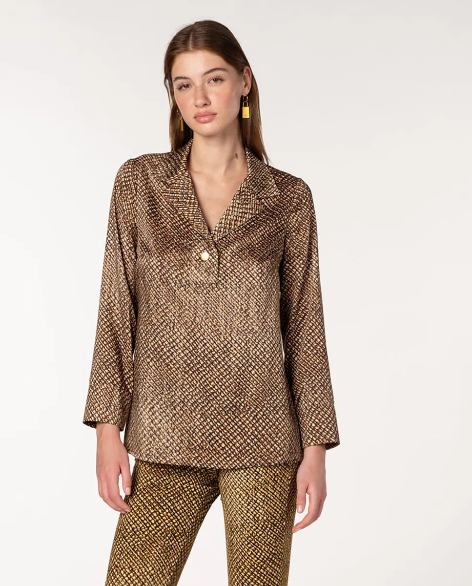 Женская блуза из твила с геометрическим принтом и воротником-рубашкой Naulover, коричневый
Женская блуза из твила с геометрическим принтом и воротником-рубашкой Naulover, коричневый