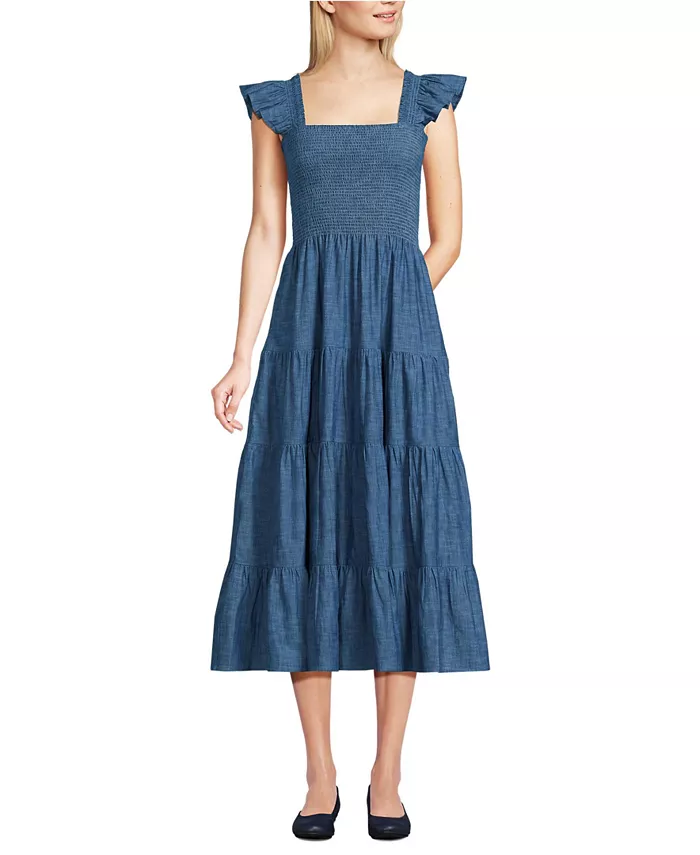 Женское платье из шамбрея со сборками и рюшами на бретелях Lands' End, синий
Женское платье из шамбрея со сборками и рюшами на бретелях Lands' End, синий