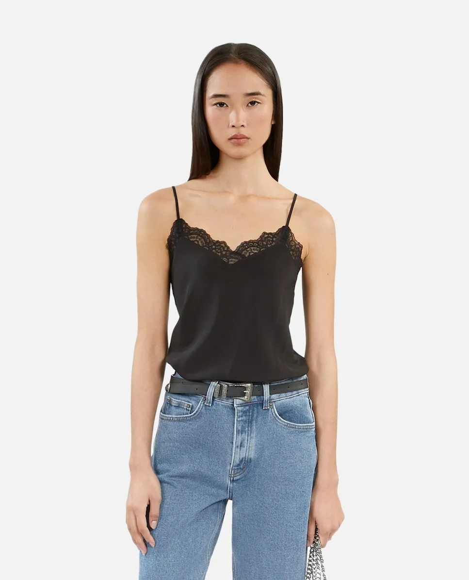 Женский шелковый топ с кружевом The Kooples, черный
Женский шелковый топ с кружевом The Kooples, черный
