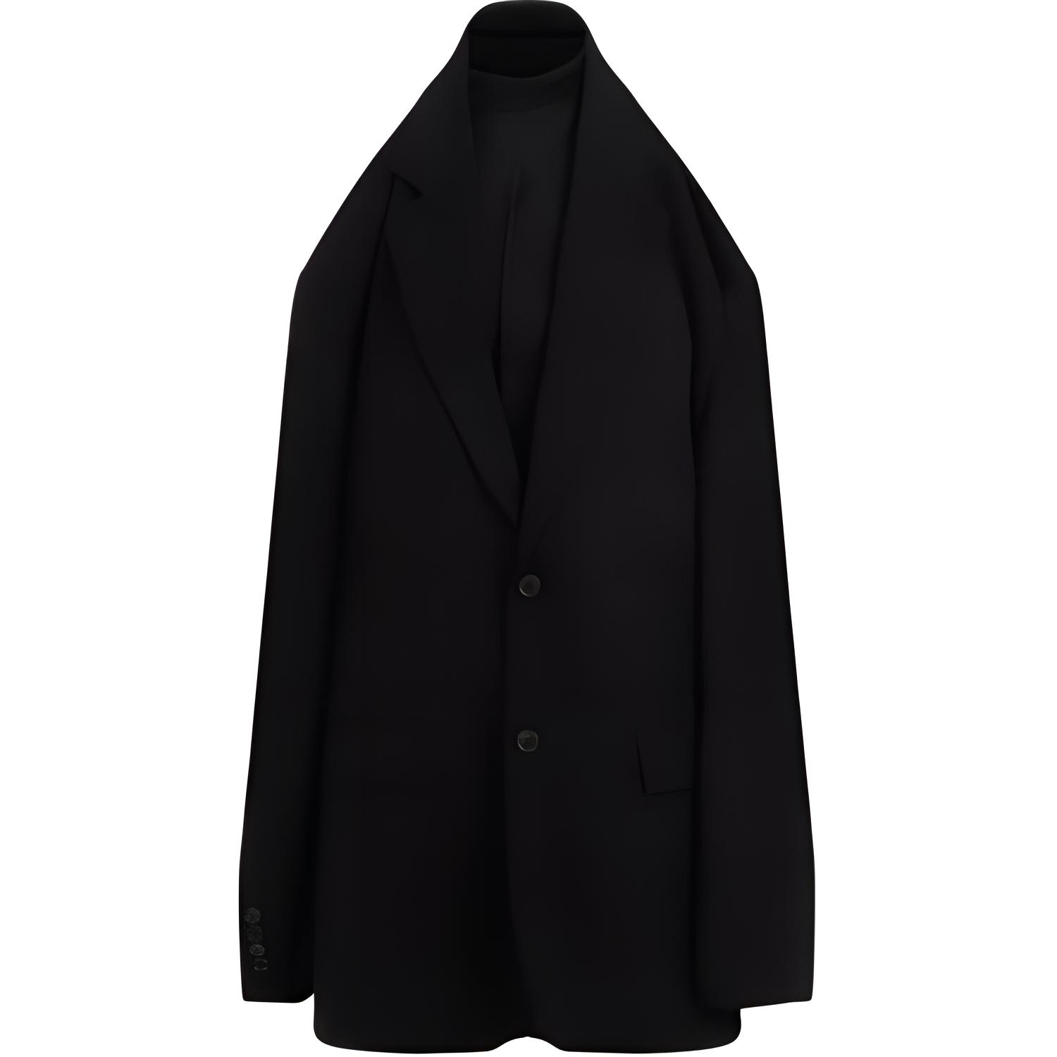 Приталенное платье Balenciaga с подвесным хвостом, черное 
Приталенное платье Balenciaga с подвесным хвостом, черное