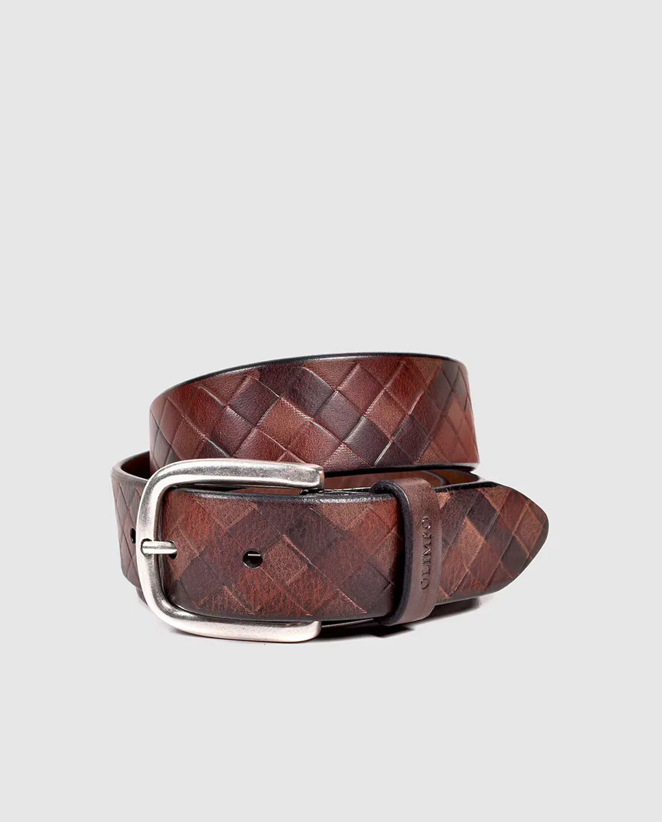 Мужской кожаный ремень с ромбами Olimpo, коричневый
Мужской кожаный ремень с ромбами Olimpo, коричневый