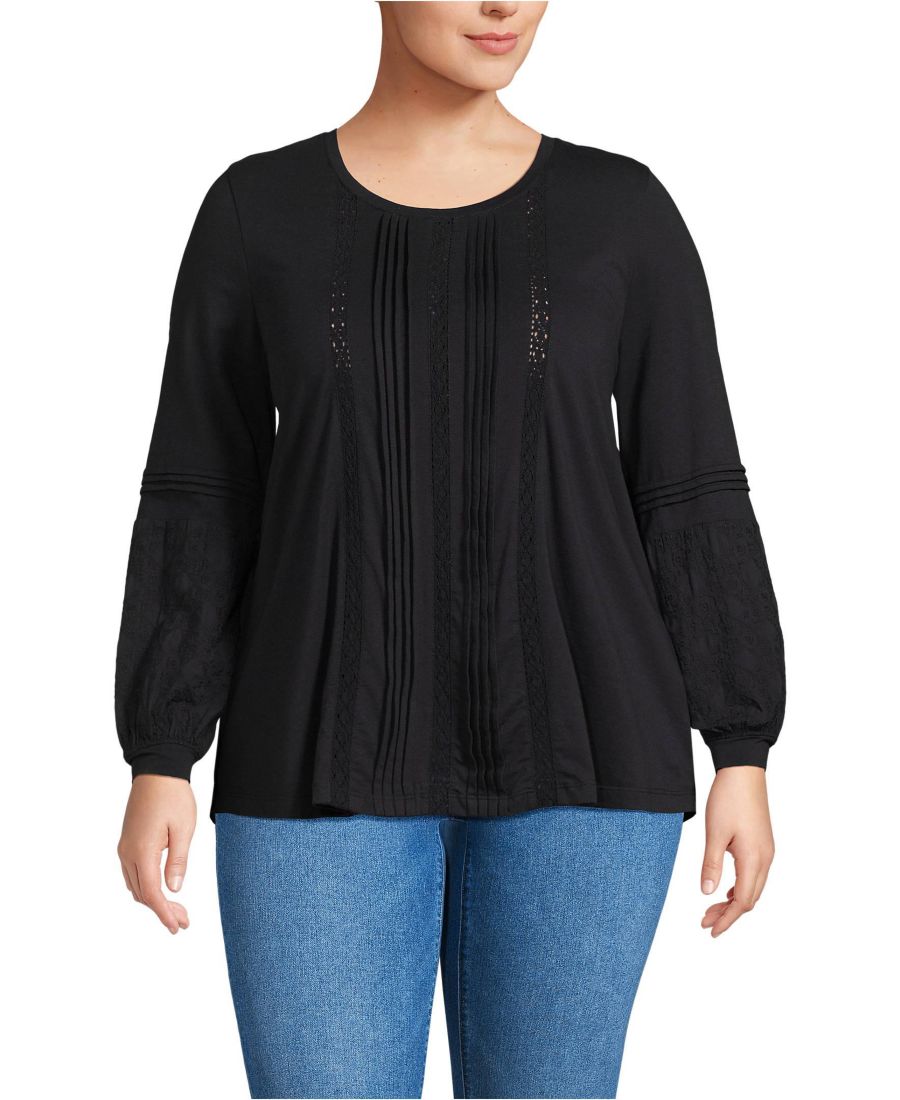 Легкий трикотажный топ больших размеров с кружевом, длинными рукавами и складками Lands' End, Black
Легкий трикотажный топ больших размеров с кружевом, длинными рукавами и складками Lands' End, Black