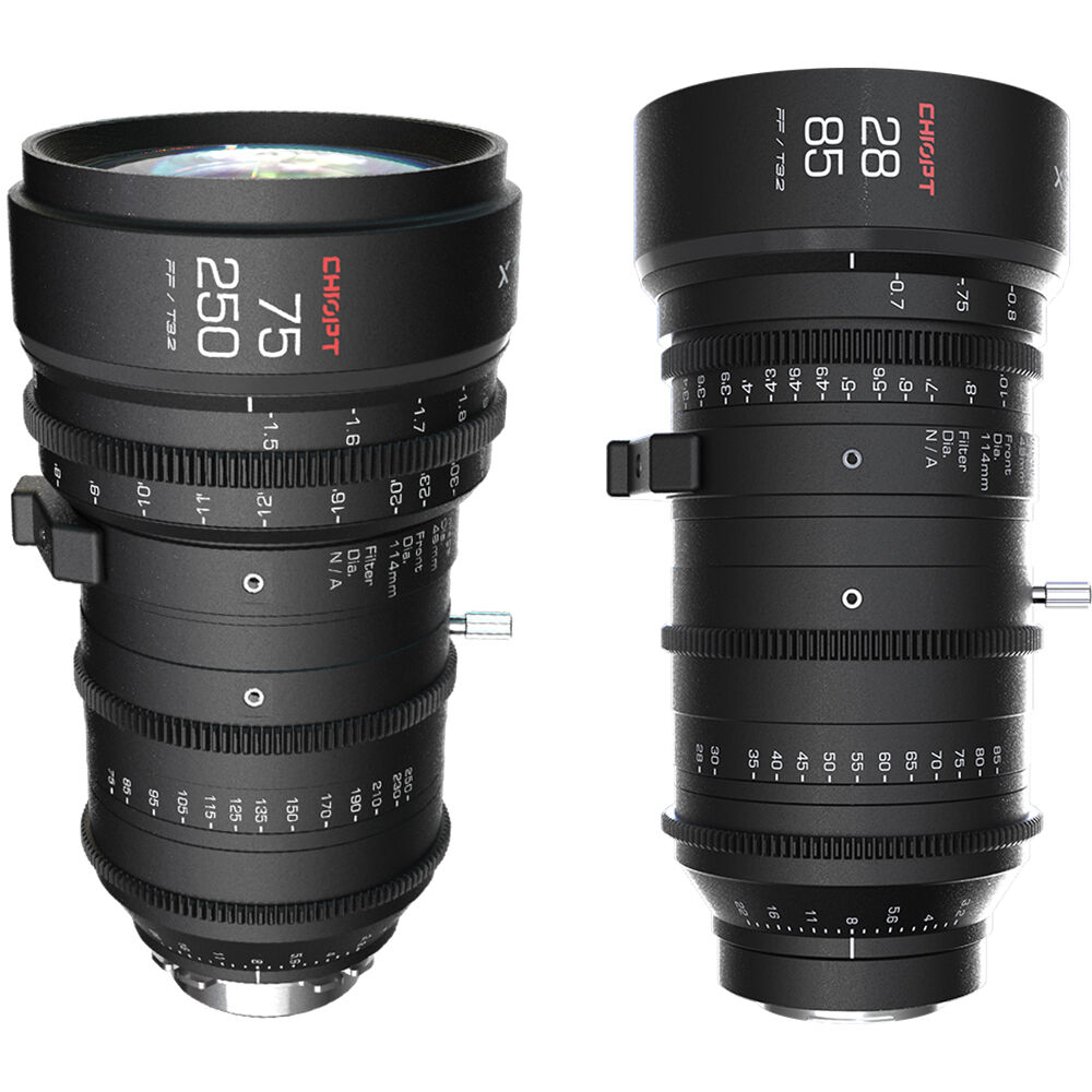 Комплект объективов CHIOPT XTREME ZOOM 28-85 мм T3.2 и 75-250 мм T3.2 (крепление PL)
Комплект объективов CHIOPT XTREME ZOOM 28-85 мм T3.2 и 75-250 мм T3.2 (крепление PL)