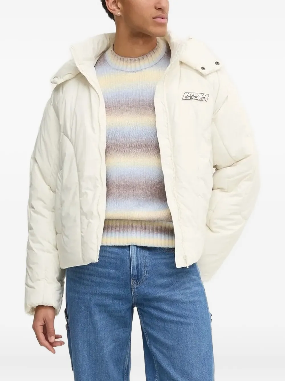 Стеганый пуховик с капюшоном Karl Kani, белый
Стеганый пуховик с капюшоном Karl Kani, белый