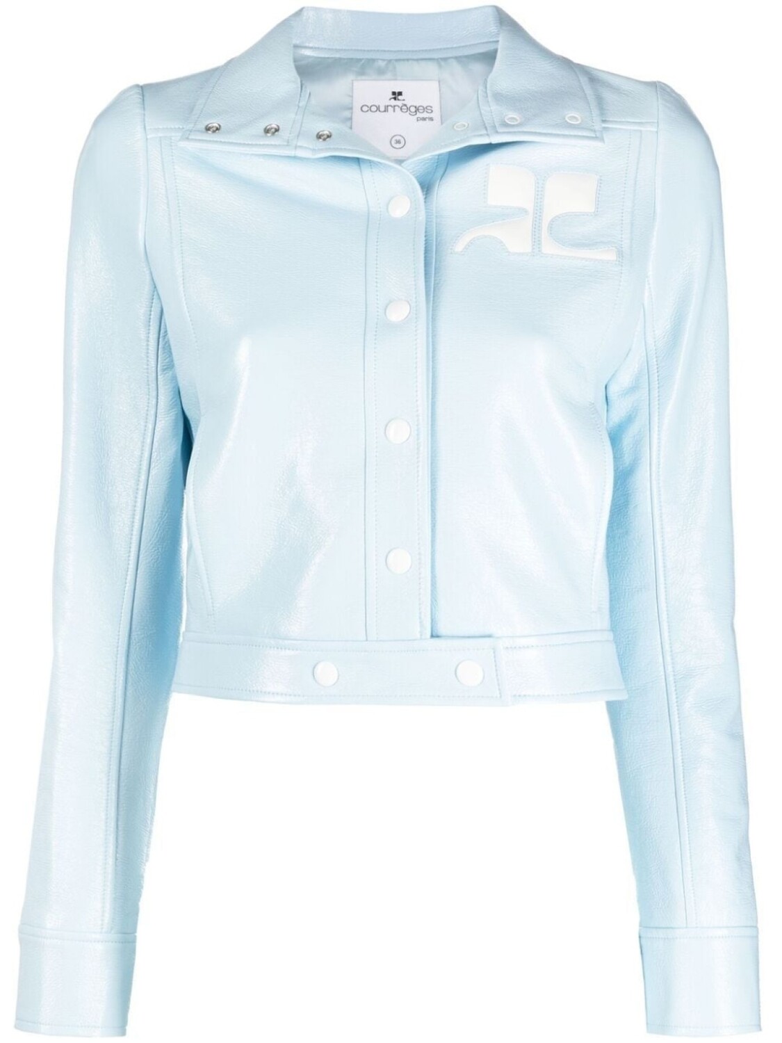 Courrèges укороченная виниловая куртка с аппликацией логотипа, синий
Courrèges укороченная виниловая куртка с аппликацией логотипа, синий