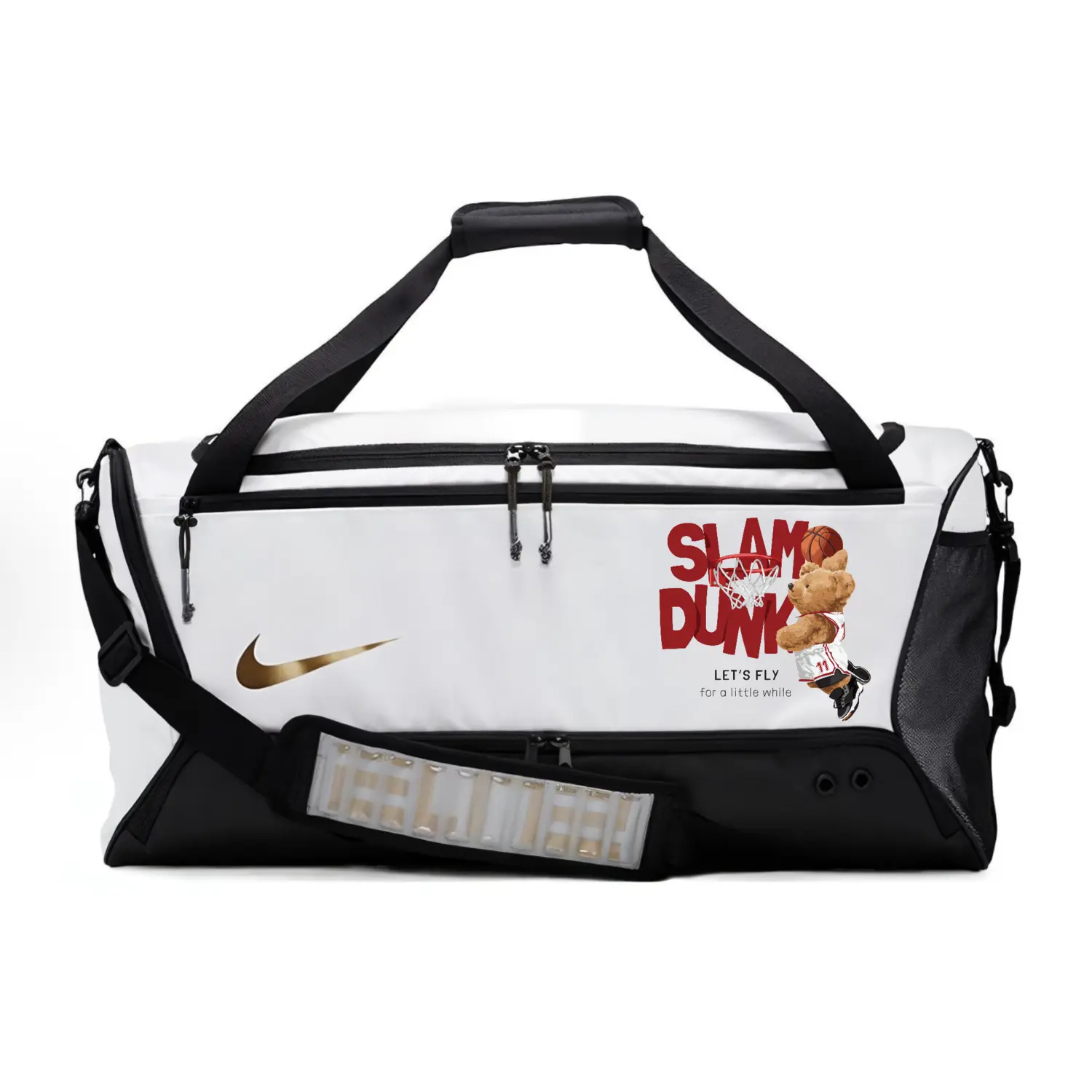 Тканевая дорожная сумка унисекс переливающаяся черно-белая Nike, Basketball Bear
Тканевая дорожная сумка унисекс переливающаяся черно-белая Nike, Basketball Bear