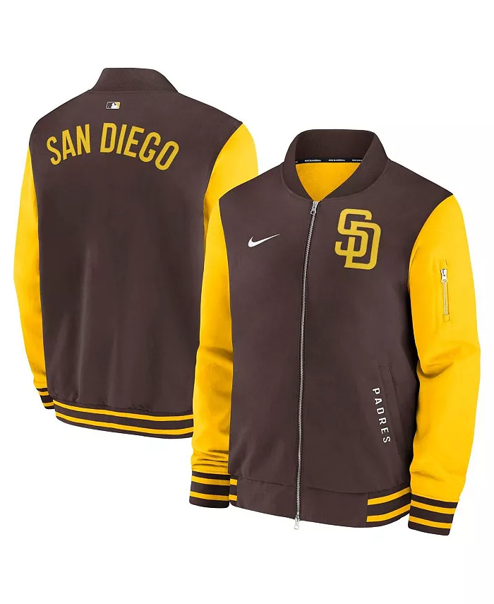 Мужская коричнево-золотая бомбер-куртка San Diego Padres Authentic Collection Dugout на молнии Nike
Мужская коричнево-золотая бомбер-куртка San Diego Padres Authentic Collection Dugout на молнии Nike
