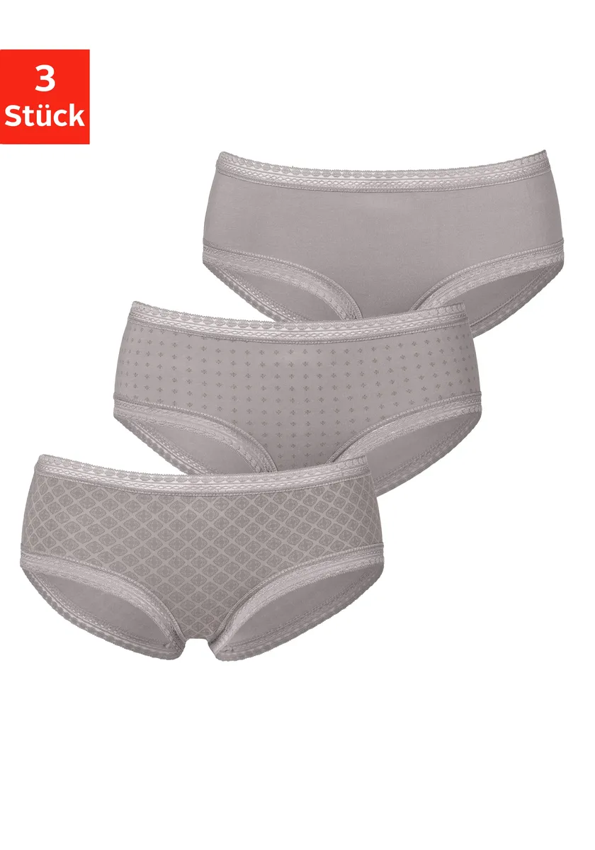 Трусики LASCANA (3 шт.) из эластичного хлопка с мягким кружевом, коричневый 
Трусики LASCANA (3 шт.) из эластичного хлопка с мягким кружевом, коричневый