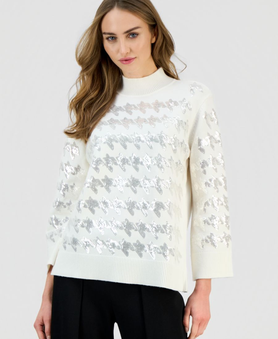 Женский свитер с высоким воротником и пайетками в клетку гусиная лапка, размеры P/XXS-XXL Anne Klein, White Dove
Женский свитер с высоким воротником и пайетками в клетку гусиная лапка, размеры P/XXS-XXL Anne Klein, White Dove