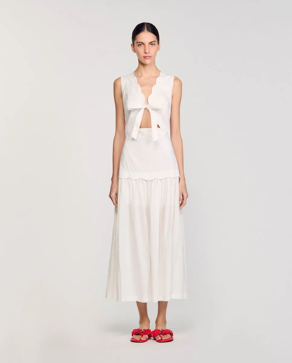 Длинное мятое платье с бантом Sandro, белый
Длинное мятое платье с бантом Sandro, белый