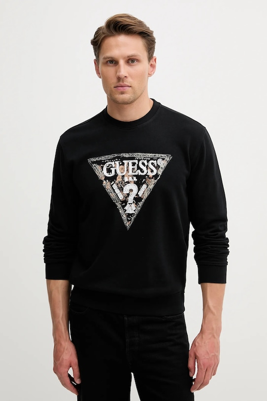 Хлопковая толстовка Guess, черный 
Хлопковая толстовка Guess, черный
