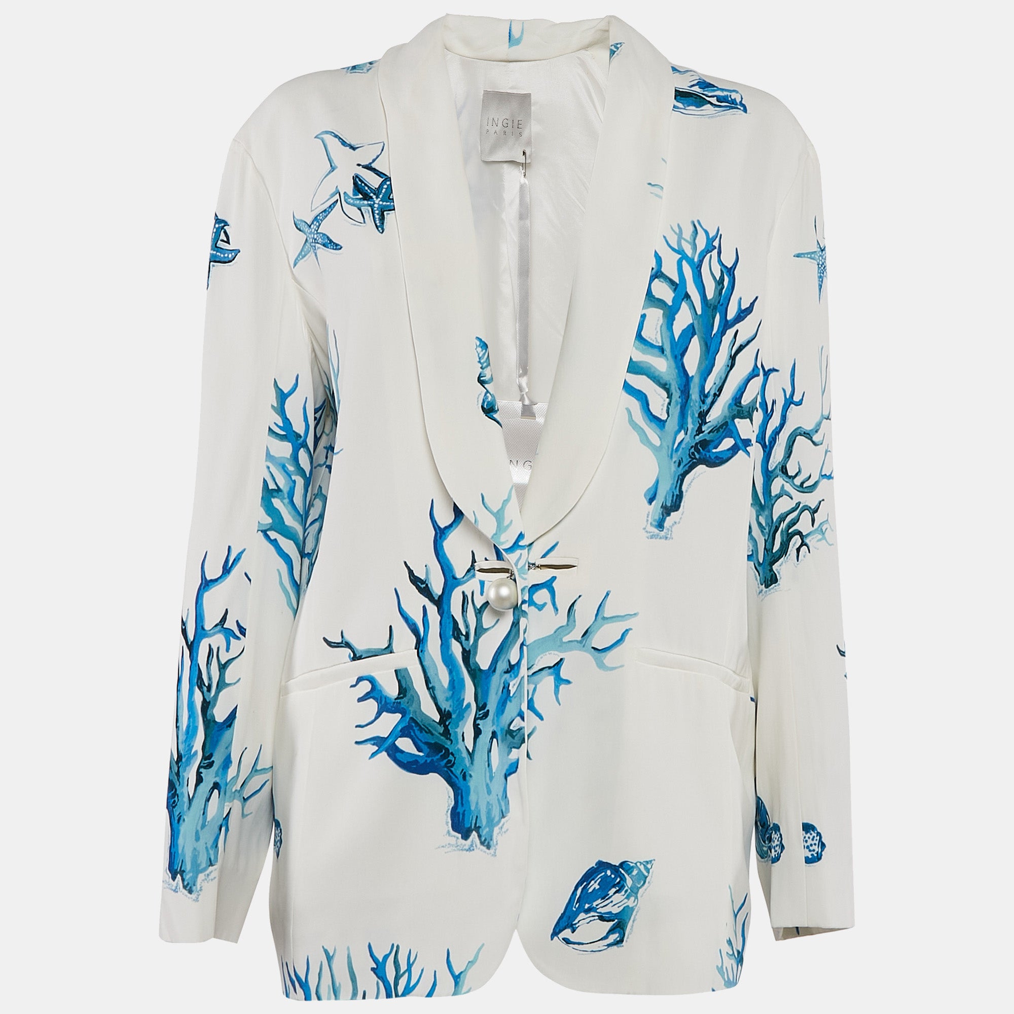 Блейзер Ingie Paris из крепа с принтом белого кораллового цвета, однобортный
Блейзер Ingie Paris из крепа с принтом белого кораллового цвета, однобортный