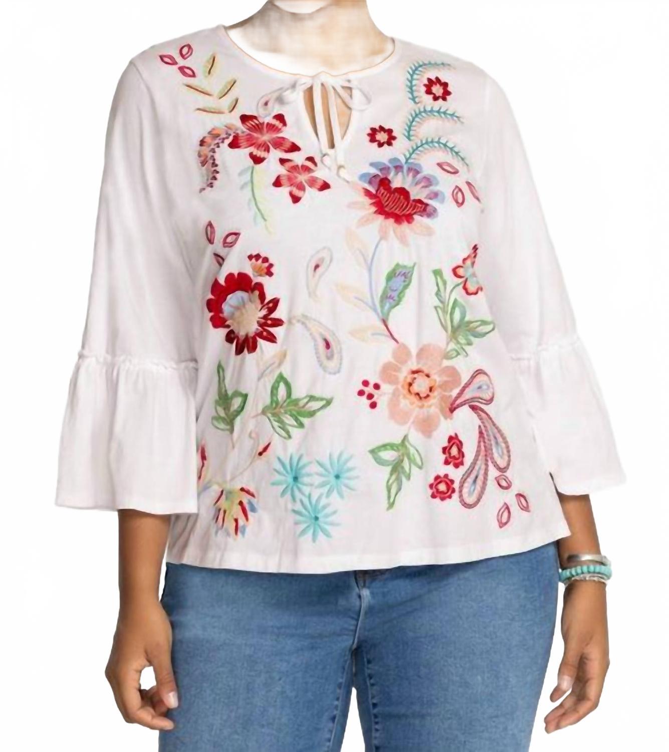 Женская футболка Freyde Plus с оборками на рукавах белого цвета Johnny Was
Женская футболка Freyde Plus с оборками на рукавах белого цвета Johnny Was