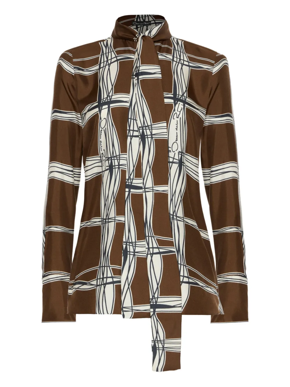 Рубашка с клетчатым принтом Oscar de la Renta, коричневый 
Рубашка с клетчатым принтом Oscar de la Renta, коричневый