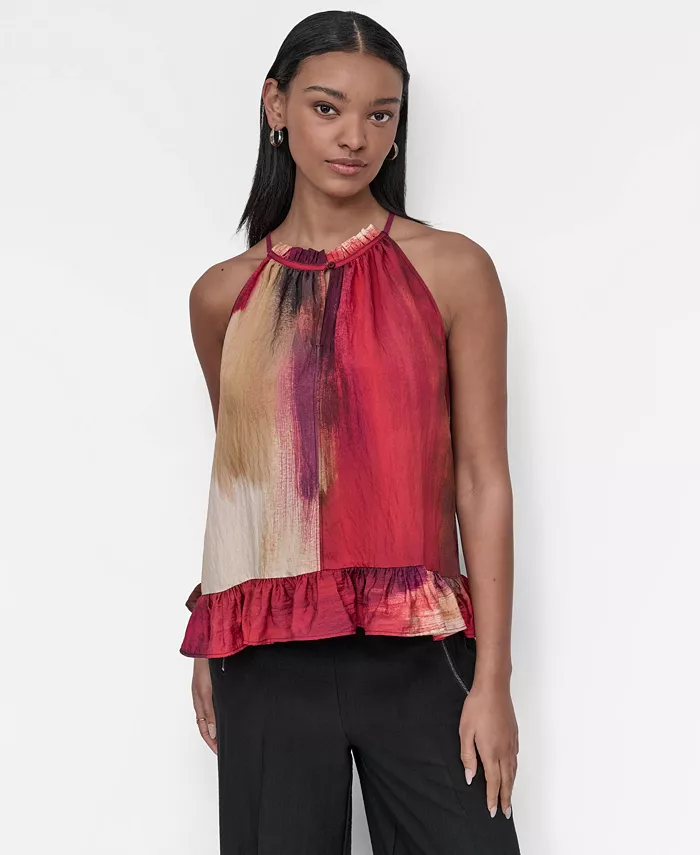 Женская блузка с принтом, без рукавов, с высоким воротником и баской DKNY, красный
Женская блузка с принтом, без рукавов, с высоким воротником и баской DKNY, красный