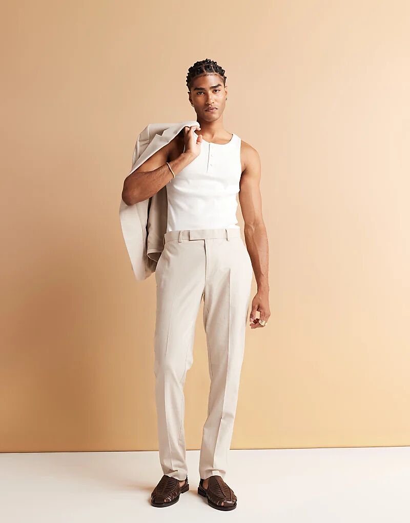 Прямые брюки из льняной смеси ASOS DESIGN цвета «камень» — STONE 
Прямые брюки из льняной смеси ASOS DESIGN цвета «камень» — STONE